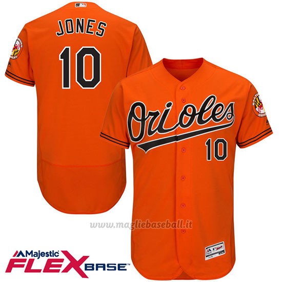 Maglia Baseball Uomo Baltimore Orioles 10 Adam Jones Arancione Flex Base Autentico Collezione Giocatore